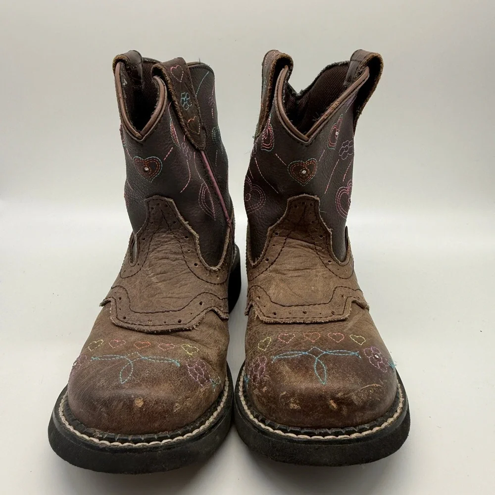 Justin Gypsy Western Light Up Boots Kids 2D Brown Leather Heart Flower Cowboy